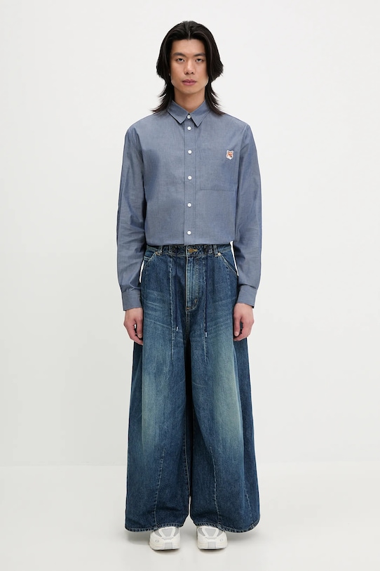 Бавовняна сорочка Maison Kitsuné Fox Head Casual OM00432WC5043 блакитний