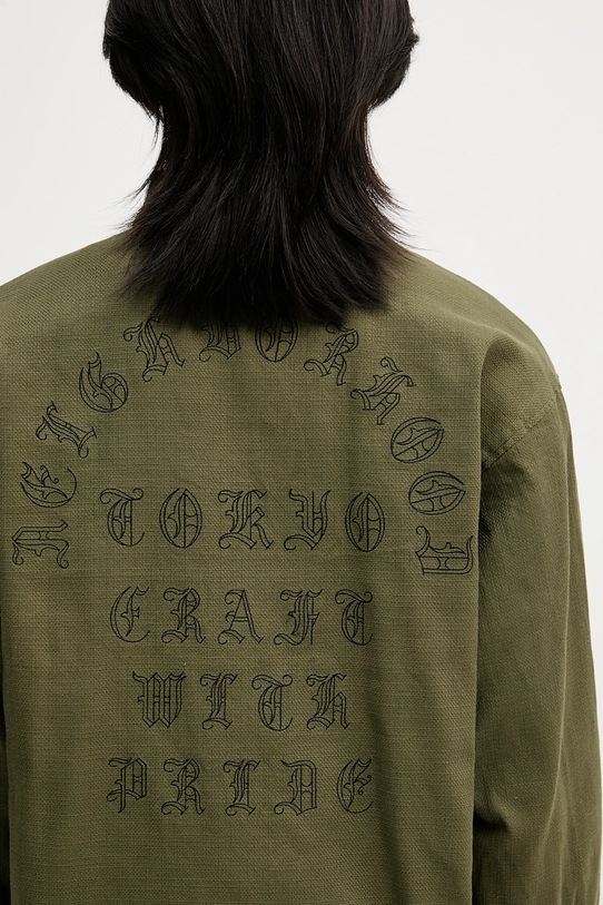 NEIGHBORHOOD cămașă din amestec de in EMBROIDERY 251AQNH.SHM03 verde