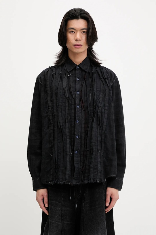 Needles cotton shirt Rebuild cotton navy QV403