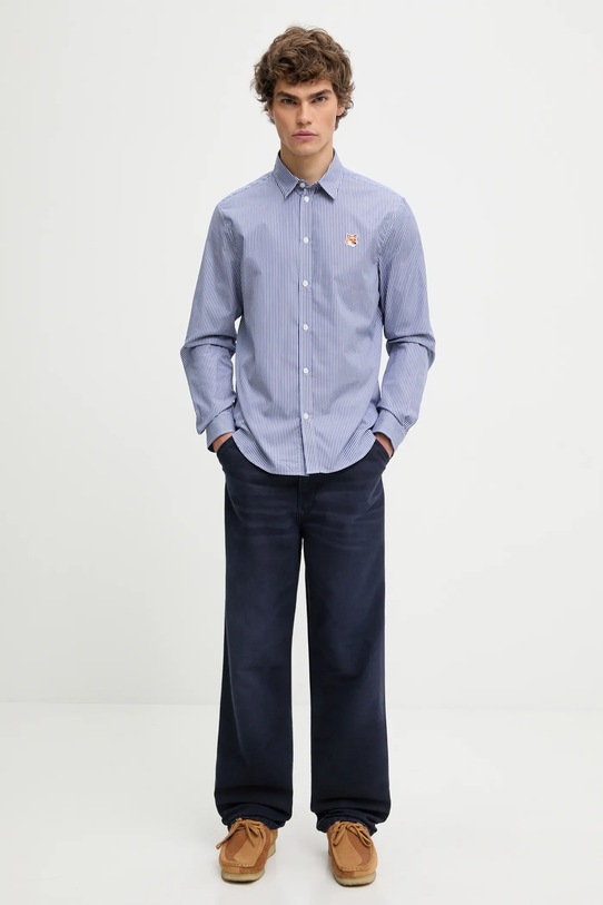 Maison Kitsuné koszula bawełniana Fox Head Classic Striped MM00411WC2046 granatowy