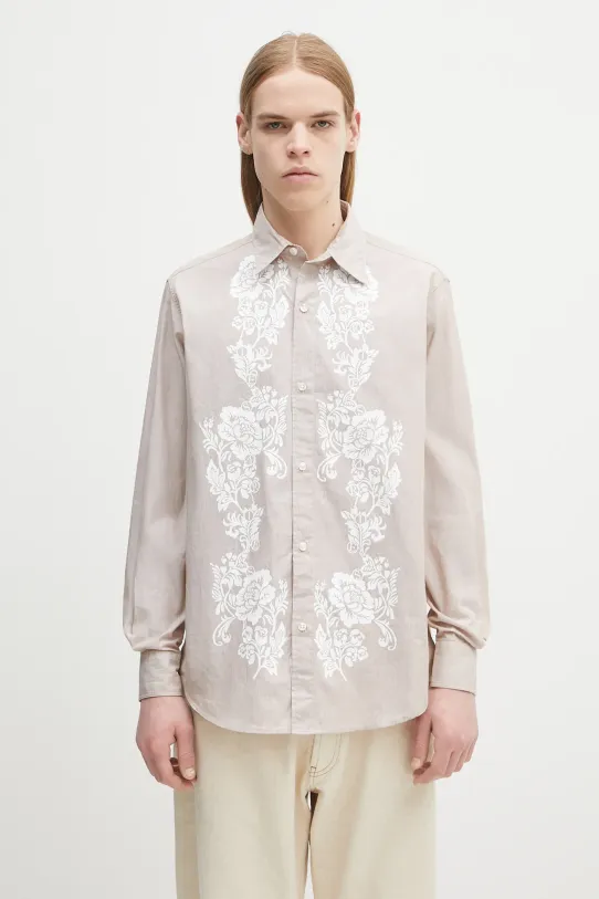 Bavlněná košile Aries Lace Overprinted Poplin Shirt relaxed béžová AR4010203