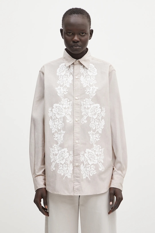 Bavlněná košile Aries Lace Overprinted Poplin Shirt AR4010203 béžová SS25