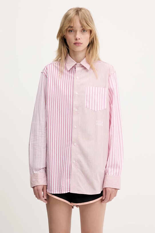 Aries camicia in cotone Patchwork LS Shirt AR4012003 rosa SS25