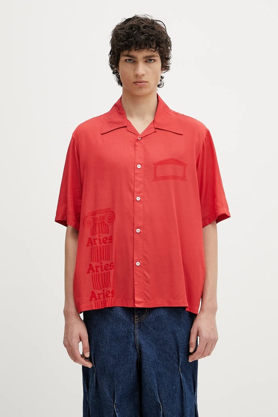 Srajca Aries Ancient Column Satin Viscose Hawaiian Shirt Casual rdeča AR4080003