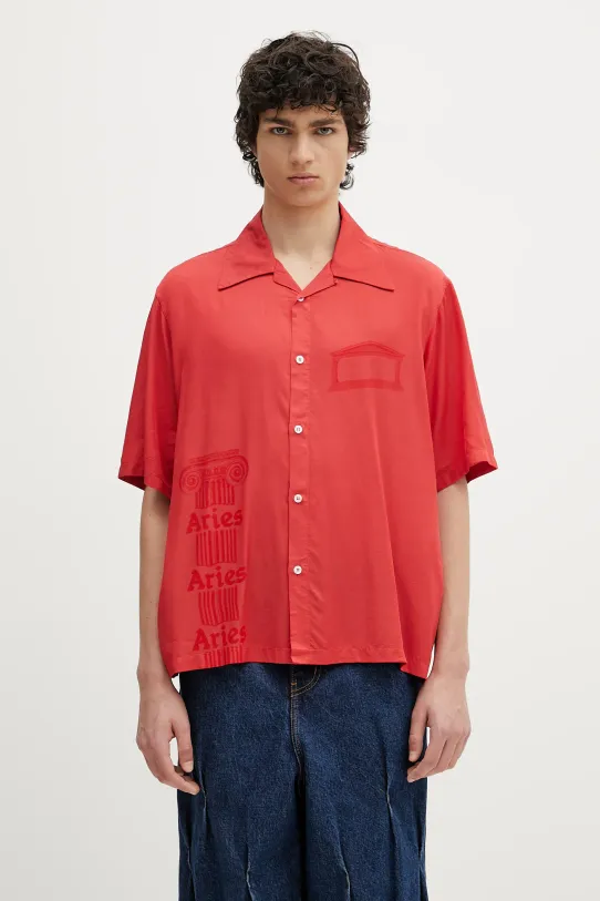 Πουκάμισο Aries Ancient Column Satin Viscose Hawaiian Shirt χαλαρό κόκκινο AR4080003