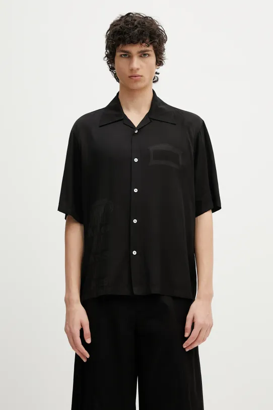 Πουκάμισο Aries Ancient Column Satin Viscose Hawaiian Shirt χαλαρό μαύρο AR4080003