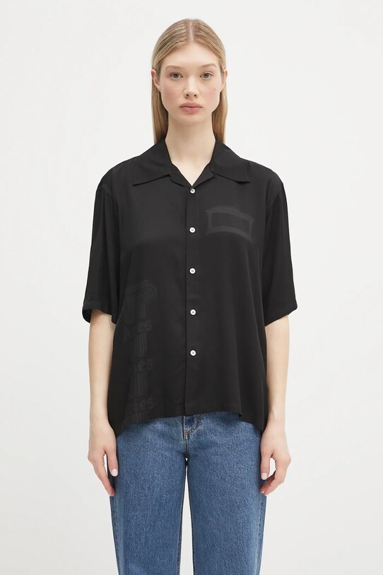 Aries shirt Ancient Column Satin Viscose Hawaiian Shirt AR4080003 black SS25