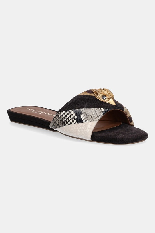 Kurt Geiger London klapki skórzane Kensington Flat Sandal skóra zamszowa czarny 8496139189.BROWN