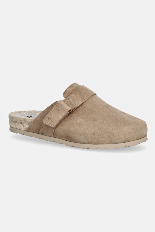 Manebi papuci din piele Hamptons Clog Mules piele întoarsă bej W.1.9.B0