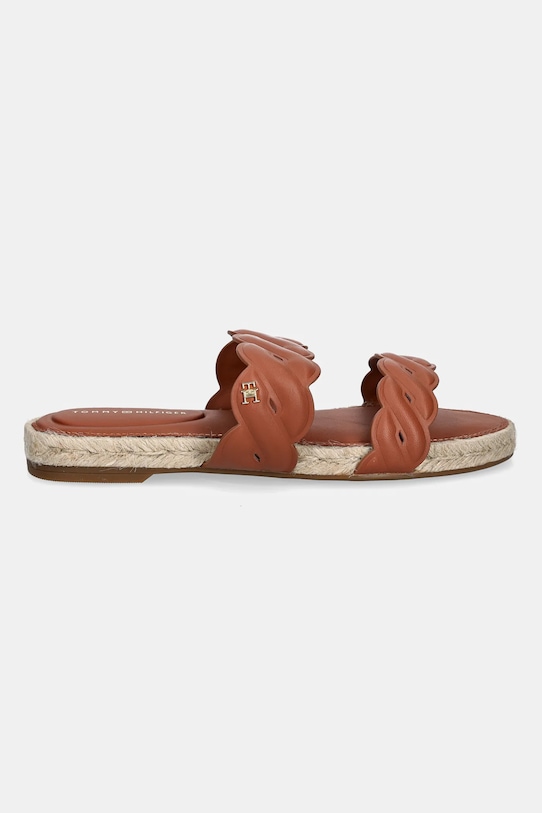 Kožené šľapky Tommy Hilfiger LEATHER ROPE ESPADRILLE MULE FW0FW08503 hnedá SS25
