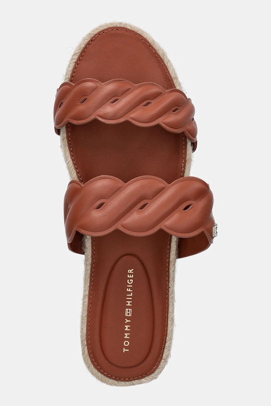 Kožené šľapky Tommy Hilfiger LEATHER ROPE ESPADRILLE MULE hnedá FW0FW08503