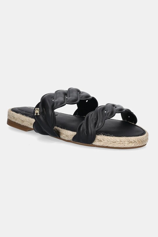 Kožené šľapky Tommy Hilfiger LEATHER ROPE ESPADRILLE MULE usňová koža čierna FW0FW08503