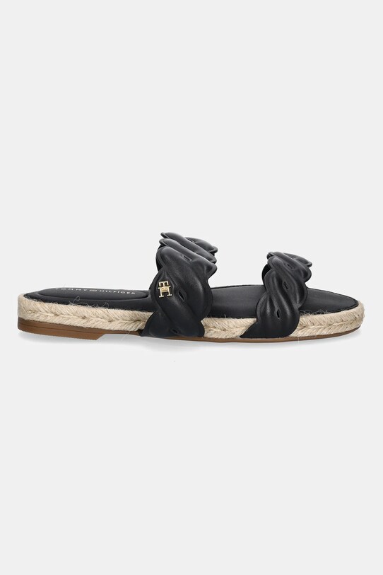 Kožené šľapky Tommy Hilfiger LEATHER ROPE ESPADRILLE MULE FW0FW08503 čierna SS25