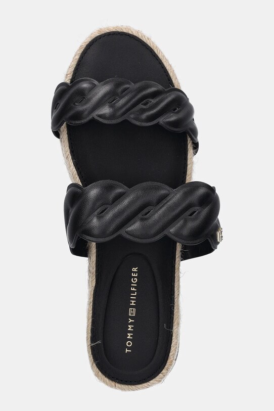 Kožené šľapky Tommy Hilfiger LEATHER ROPE ESPADRILLE MULE čierna FW0FW08503