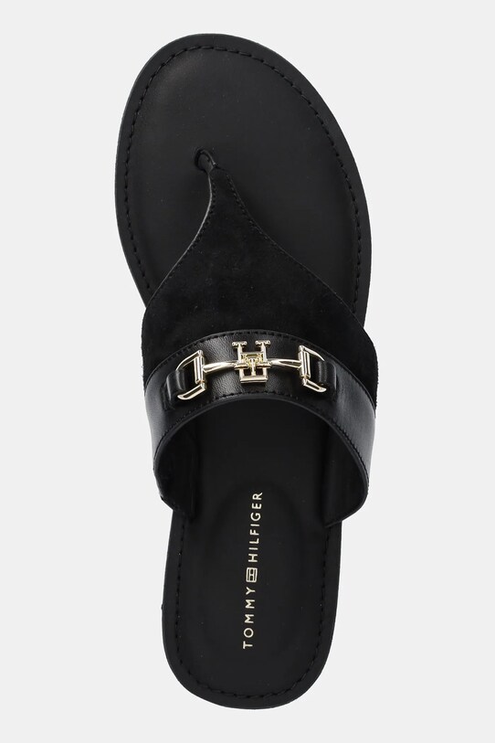 Încălțăminte Tommy Hilfiger slapi de piele MIXED LEATHER HORSEBIT THONG FW0FW08506 negru
