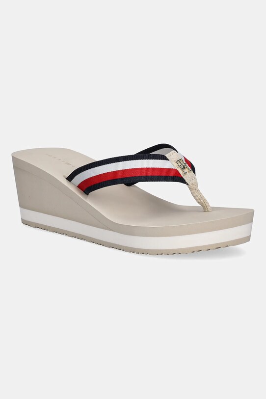Σαγιονάρες Tommy Hilfiger TH CORPORATE WEDGE BEACH SANDAL πλατφόρμα μπεζ FW0FW08520