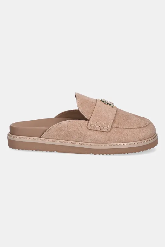 Tommy Hilfiger klapki zamszowe SUEDE CLOSED TOE MULE FW0FW08583 beżowy SS25