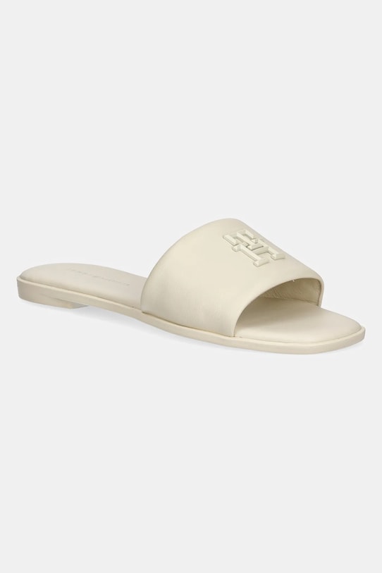 Δερμάτινες παντόφλες Tommy Hilfiger TH LOGO HARDWARE LEATHER MULE φλατ μπεζ FW0FW08806