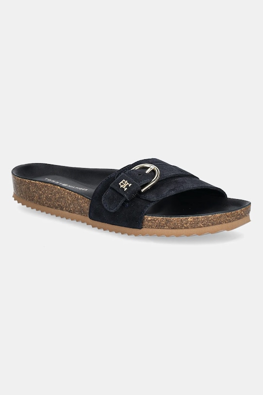 Παντόφλες σουέτ Tommy Hilfiger SOFT SUEDE ADJUSTABLE MULE φλατ σκούρο μπλε FW0FW08809