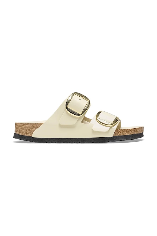 Birkenstock klapki skórzane Arizona Big Buckle płaski beżowy 1026173