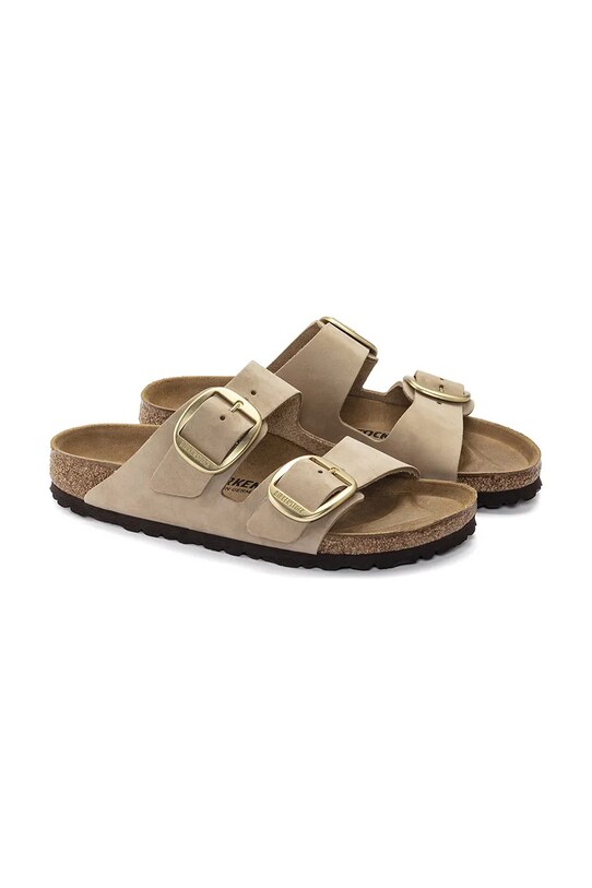 Birkenstock papuci din nubuc Arizona Big Buckle bej 1023957