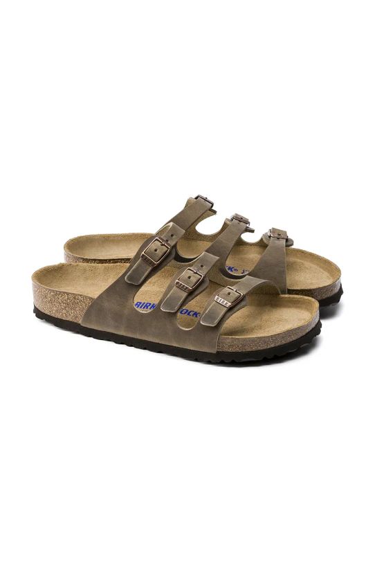 Кожаные шлепанцы Birkenstock Florida SFB зелёный 1011432.Tabacco