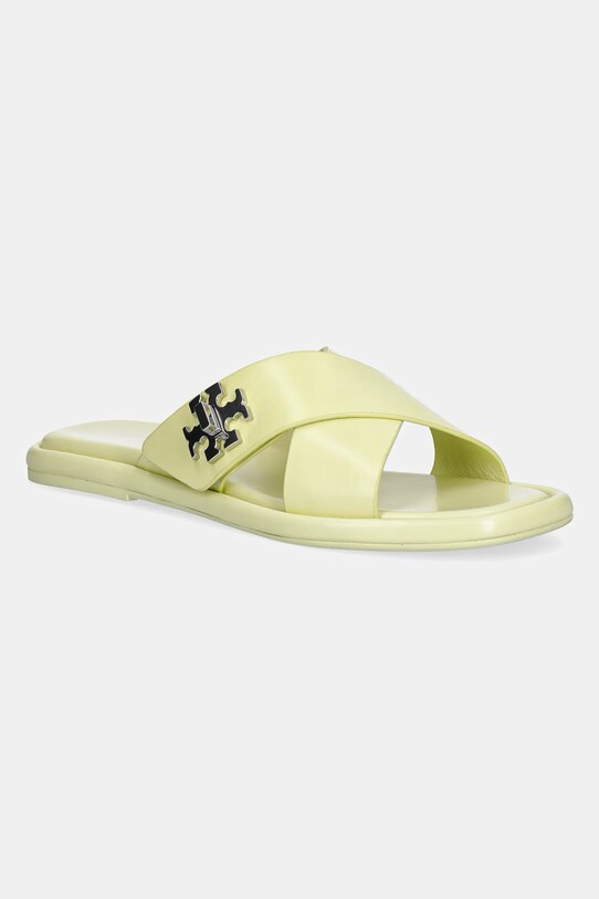 Tory Burch klapki skórzane T Lock Cross Band Slide płaski żółty 170611.700
