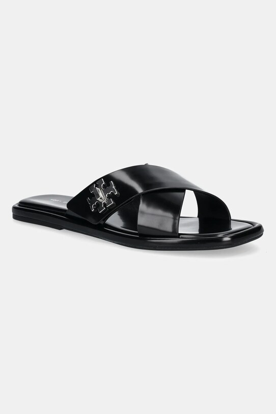 Kožené pantofle Tory Burch T Lock Cross Band Slide přírodní kůže černá 170611.006