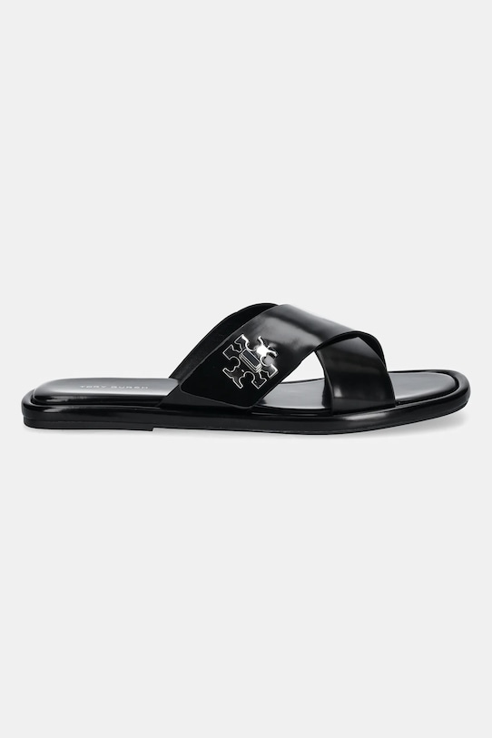 Tory Burch șlapi de piele T Lock Cross Band Slide 170611.006 negru SS25