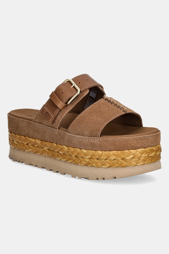 Δερμάτινες παντόφλες UGG Aubrey Slide δέρμα σαμουά καφέ 1167451.CHE