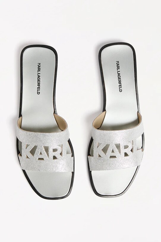 Karl Lagerfeld papuci din piele SKOOT II argintiu KL80402.5SL