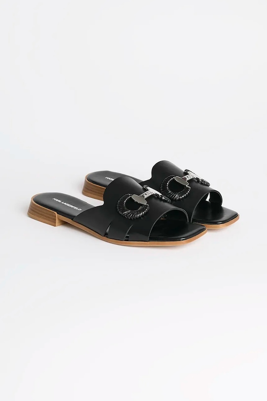 Karl Lagerfeld klapki skórzane PETALO BROOCH SLIDE KL80725.000 czarny SS25