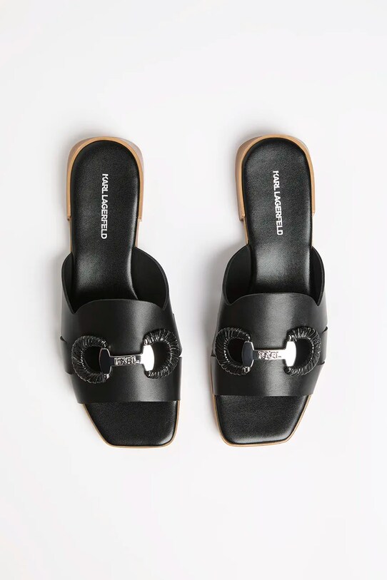 Karl Lagerfeld klapki skórzane PETALO BROOCH SLIDE czarny KL80725.000