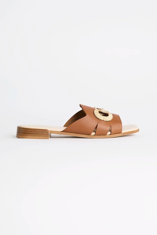 Кожаные шлепанцы Karl Lagerfeld PETALO BROOCH SLIDE венский коричневый KL80725.022