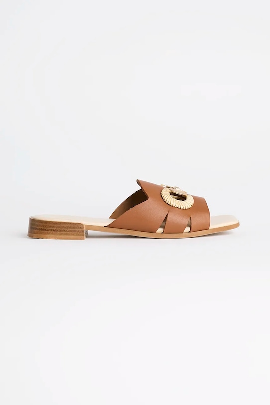 Шкіряні шльопанці Karl Lagerfeld PETALO BROOCH SLIDE віденський коричневий KL80725.022