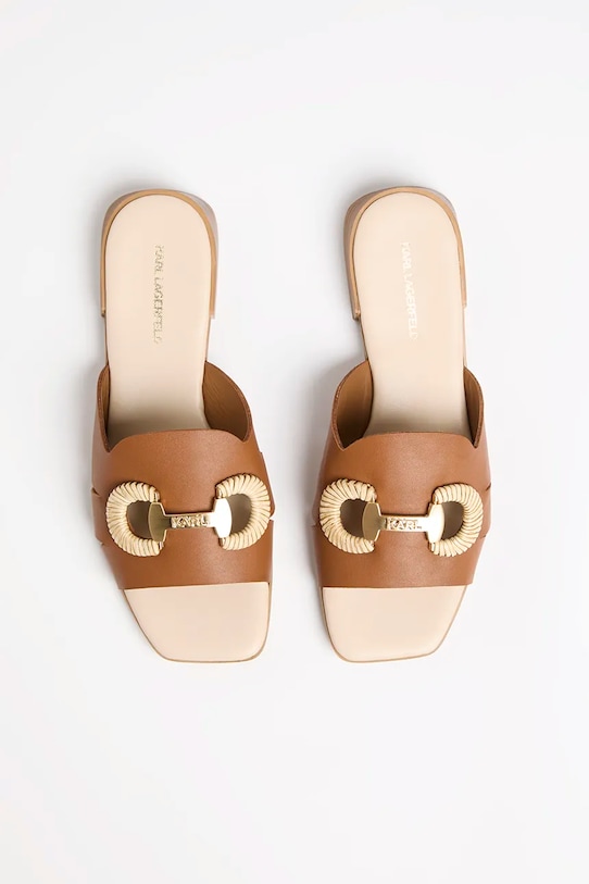 Шкіряні шльопанці Karl Lagerfeld PETALO BROOCH SLIDE коричневий KL80725.022