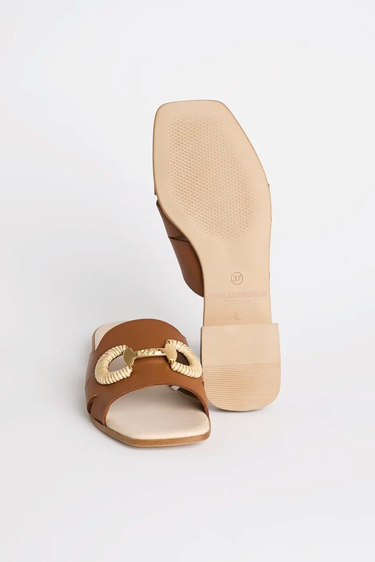Кожаные шлепанцы Karl Lagerfeld PETALO BROOCH SLIDE KL80725.022 коричневый