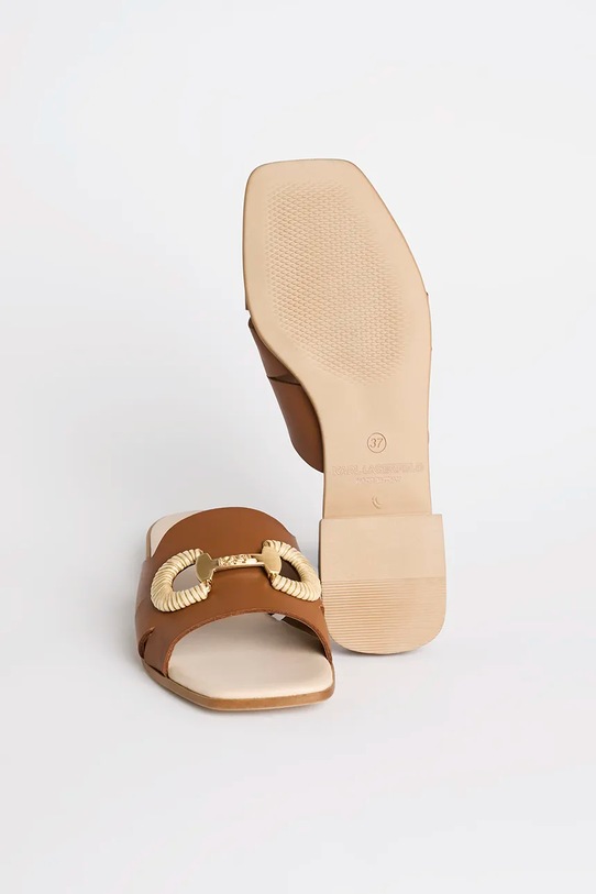 Шкіряні шльопанці Karl Lagerfeld PETALO BROOCH SLIDE KL80725.022 коричневий