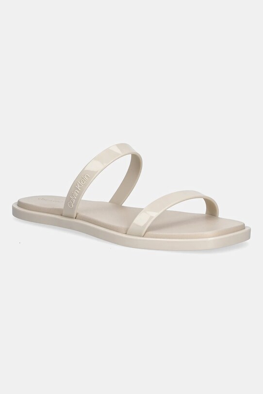 Pantofle Calvin Klein DOUBLE BAR SLIDE - JELLY plochý béžová HW0HW02417