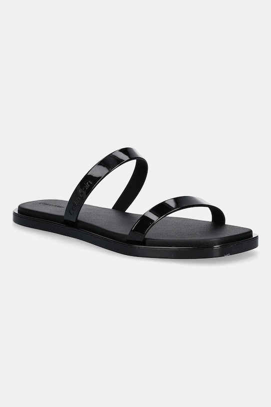 Pantofle Calvin Klein DOUBLE BAR SLIDE - JELLY plochý černá HW0HW02417