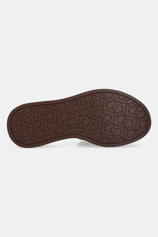 Calvin Klein klapki skórzane FLATFORM SLIDE W/CK HW - LTH HW0HW02368 brązowy
