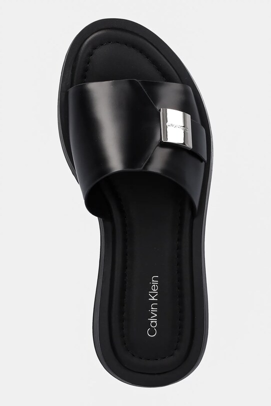Calvin Klein klapki skórzane FLATFORM SLIDE W/CK HW - LTH czarny HW0HW02368