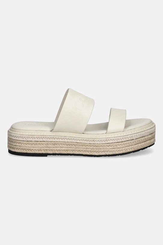 Δερμάτινες παντόφλες Calvin Klein FLATFORM WEDGE SLIDE - HE HW0HW02374 μπεζ SS25