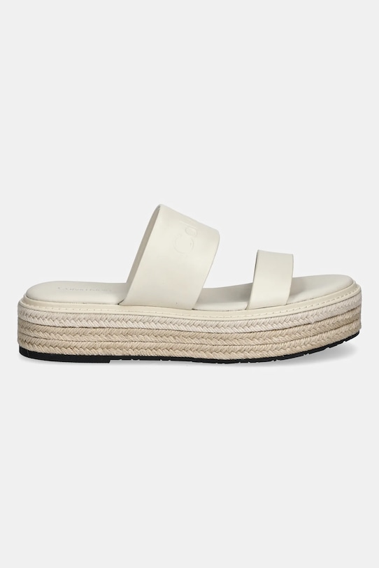 Calvin Klein klapki skórzane FLATFORM WEDGE SLIDE - HE HW0HW02374 beżowy SS25