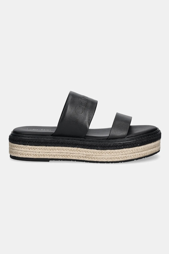 Calvin Klein klapki skórzane FLATFORM WEDGE SLIDE - HE HW0HW02374 czarny SS25