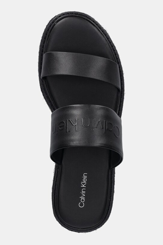 Calvin Klein klapki skórzane FLATFORM WEDGE SLIDE - HE czarny HW0HW02374
