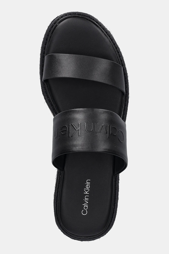 Calvin Klein klapki skórzane FLATFORM WEDGE SLIDE - HE czarny HW0HW02374