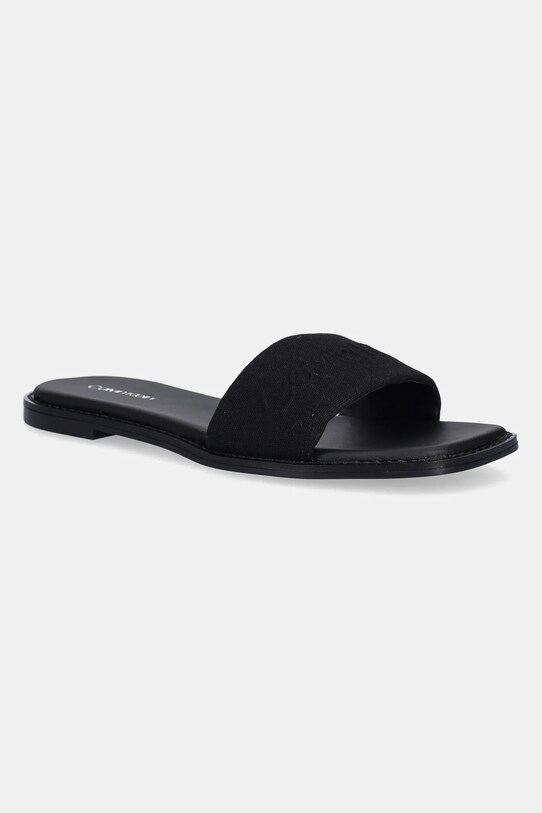 Calvin Klein papuci FLAT SLIDE - HE textil negru HW0HW02378