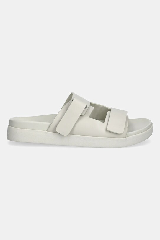 Obuwie Calvin Klein klapki skórzane FLAT ADJ SLIDE EYELET HW0HW02489 beżowy