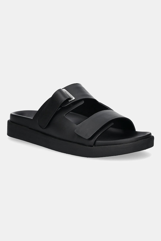 Кожаные шлепанцы Calvin Klein FLAT ADJ SLIDE EYELET венский чёрный HW0HW02489